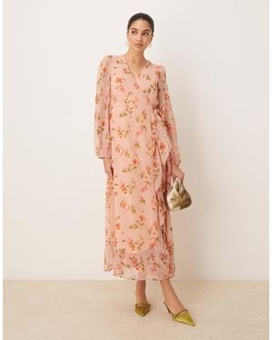 Vila Dobby Wrap Maxi Dress With Frill Detail - Pink