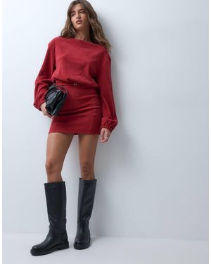 ASOS Soft Cord Slash Neck Belted Mini Dress - Red