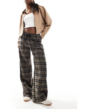 Cotton On Wide Leg Check Pants - Brown