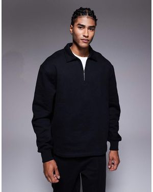 ASOS Premium Heavyweight Co-ord Oversized Collared Quarter Zip Sweatshirt - Blue