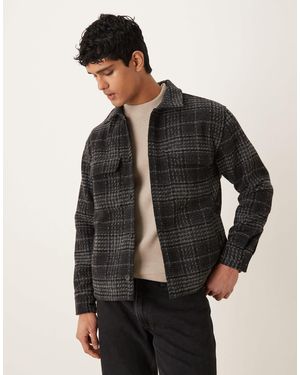 Abercrombie & Fitch Surchemise décontractée en maille bouclée à carreaux écossais - Noir