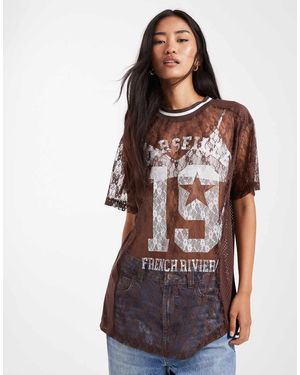 Miss Selfridge Lace Football Top - Brown