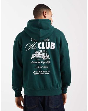 Only & Sons Oversize Fit Hoodie With Ski Back Print - Green