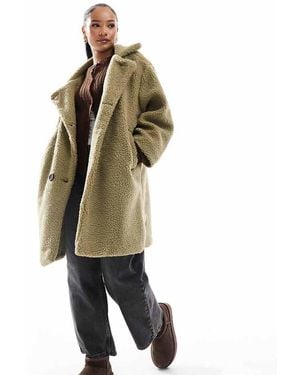 Don't Think Twice Chaqueta Larga Color Avena Con Doble Botonadura De Borreguito Teddy De Dtt Petite-Blanco - Verde