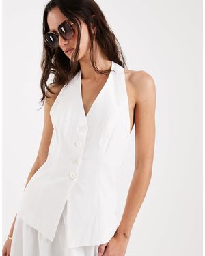 4th & Reckless Cotton Halterneck Sleeveless Waistcoat Top - White