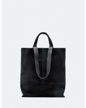 AllSaints Cassius Suede Leather Tote Bag - Black
