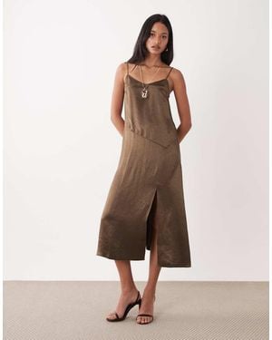 ARKET Satin Slip Dress With Slit - Natural