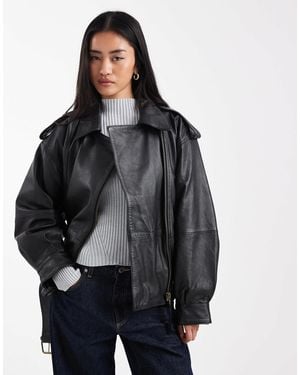 ASOS Real Leather Oversized Biker - Gray