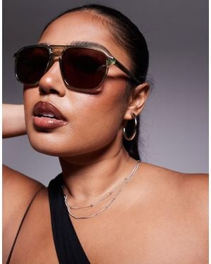 Quay Quay On The Fly Retro Aviator Sunglasses - Green