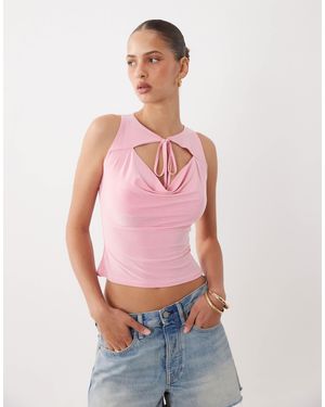 Miss Selfridge Tie Front Cowl Neck Tank - Red