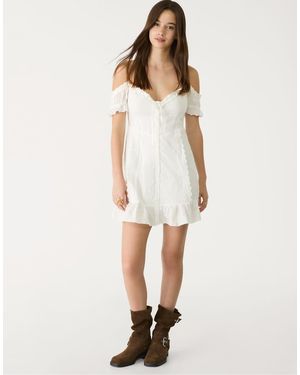 Stradivarius Short Flowing Embroidered Dress - Natural