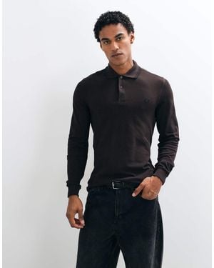 Fred Perry Polo De Manga Larga Con Doble Ribete En Oscuro Con Ribete Negro - Azul