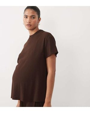 ASOS Asos Design Maternity Lounge Mix & Match Lounge Rib Oversized Tee With Side Split - Brown