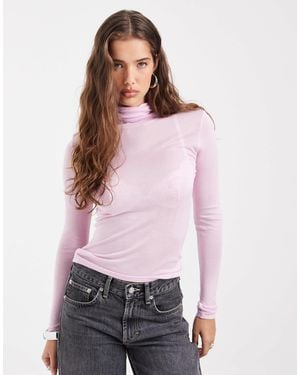 ASOS Sheer Second Skin Roll Neck Top - Pink