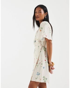 Vero Moda Flutter Sleeve Wrap Front Mini Dress - White