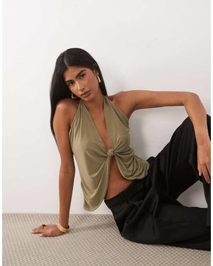 ASOS Knotted Plunge Draped Top With Skinny Straps - Green