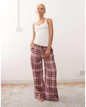 Monki Pantalones De Pijama A De Franela De -Rojo - Rosa