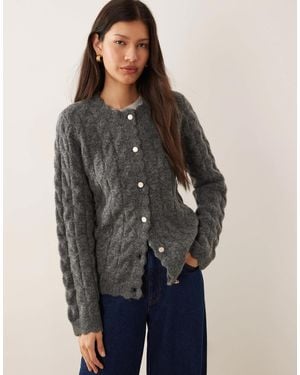 Y.A.S Scallop Trim Textured Cardigan - Gray