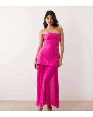 Kaiia Exclusive 00s Sculpting Bandage Bandeau Sheer Hem Maxi Dress - Pink