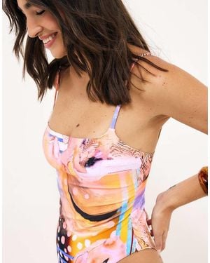 NA-KD Printed High Leg Swimsuit - Multicolour