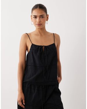 Mango Shola Embroidered Cami Top Co-Ord - Black