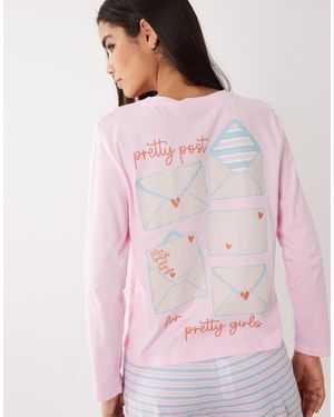 ASOS Pretty Post Long Sleeve Top And Pants Pyjama Set - Pink