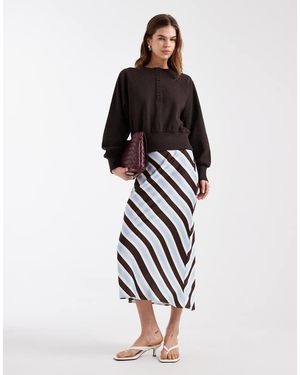 New Look Stripe Satin Bias Midi Skirt - Black