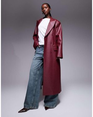 Aria Cove Faux Leather Weave Detail Maxi Formal Coat - Purple