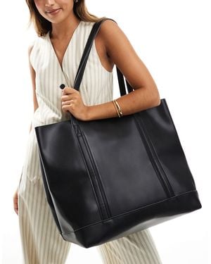 PASQ Oversized Slouch Tote Bag With Front Pocket And Inside Pouch - Black