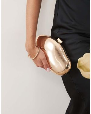 True Decadence Metallic Hard Clutch Bag With Detachable Crossbody Strap - Black