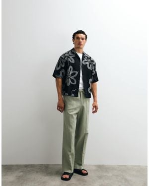 ASOS Linen Rich Tailored Wide Leg Pull On Trousers - Natural