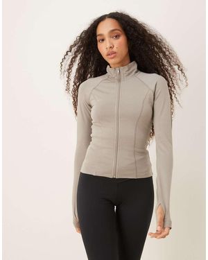 Gina Tricot Giacca Sportiva Senza Cuciture Morbida Al Tatto Oliva Con Zip - Grigio