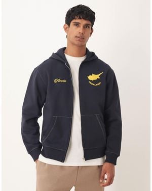 ASOS Zip Through Hoodie With Sports Print And Contrast Stitching - Blue