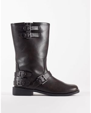 ASOS Asher Flat Biker Boots - Black