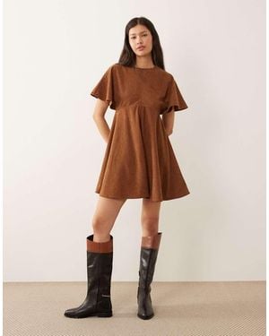 ASOS Cord T-shirt Mini Dress With Stitching Detail - Brown