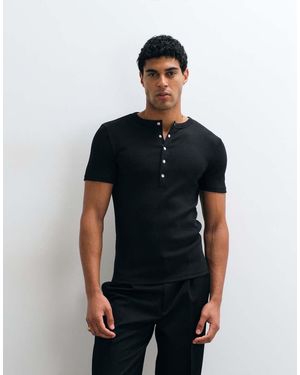 ASOS Muscle Fit T-shirt With Henley And Poppers - Black