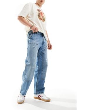 Pull&Bear Carpenter Double Knee Jeans - Blue