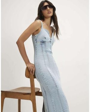 River Island Plunge Neckline Bodycon Denim Dress - Blue