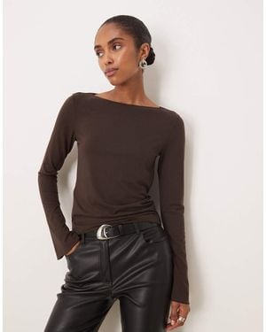 Mango Boat Neck Long Sleeve Top - Brown
