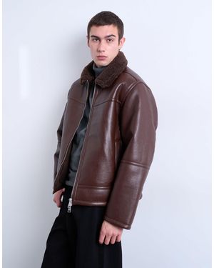 TOPMAN Faux Shearling Jacket With Zip Pockets - Brown