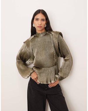 ARRANGE Blouse plissée métallisée à épaulettes - vieilli - Marron