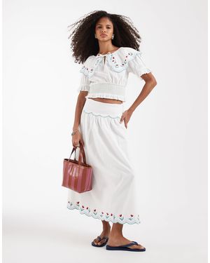Neon Rose Co-Ord Tiered Midaxi Skirt - White