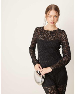 Vila Long Sleeve Lace Top - Black