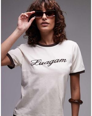 laagam Cotton Logo Ringer T-Shirt - Brown