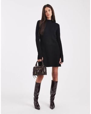 Pieces Long Sleeve Knit Mini Dress - Black