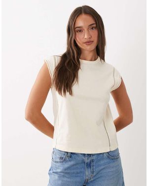Mango Cap Sleeve Round Neck Embroidered Detail T-Shirt - White