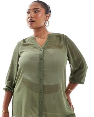 Yours Notch Neck Sheer Crepe Blouse - Green