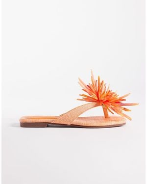 South Beach Thongs With Flower Detail - Orange