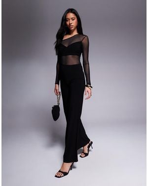 ASOS Long Sleeve Mesh Mix Jumpsuit With Twist Bust - Blue