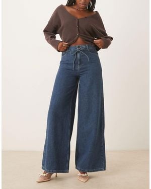 Nobody's Child Tie Waist Wide Leg Jeans - Blue